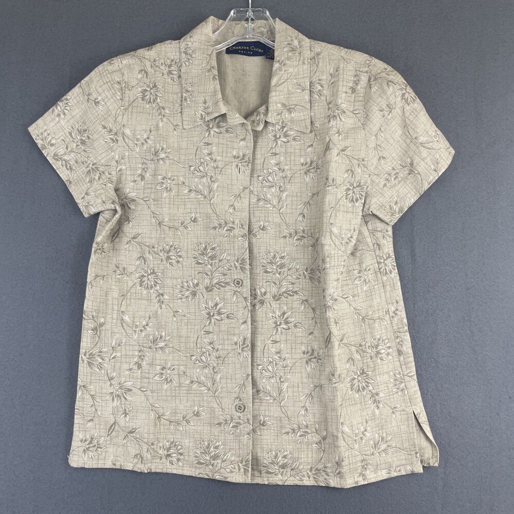 Charter Club Floral Linen Top Women’s Petite Cottagecore